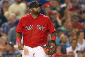 BOSTON, MA - JUNE 12: Pablo Sandoval #48 of the Boston Red Sox reacts after he made an error which allowed a run to score in the seventh inning against the Toronto Blue Jays at Fenway Park on June 12, 2015 in Boston, Massachusetts.  (Photo by Jim Rogash/Getty Images)